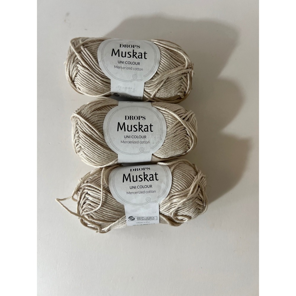 3 Skeins Drops Muskat Unicolour Mercerized Cotton 50gm Colour 83 Beige Sand New
